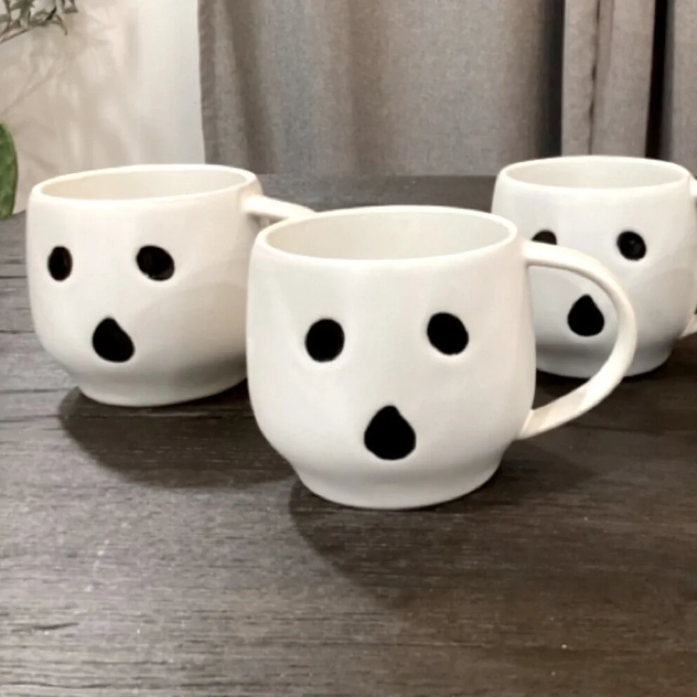 Pottery Barn Ghost Boo Mug Cup Modern Matte Stoneware Minimalist Gus Coffee Set